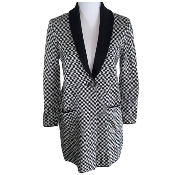 Lands' End Plaid Sweater Blazer Jacket Sz 2X Neutral Plaid Preppy Old Money - Picture 1 of 13